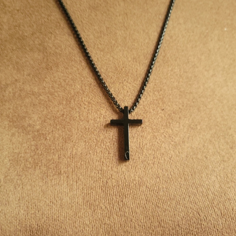 Black Cross Pendant Necklace 20 Inch Chain Goth Grunge Minimalist Size 20
